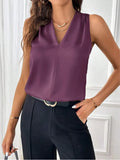 Women's Sleeveless Satin V-Collar Loose Solid Color Vest Is Widely Available In Stock.-Outfit