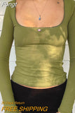 Women's Long Sleeve Top Basic Slim Fitted T-Shirt Spring Square Neck Y2k Crop Top Lace Tee Streetwear Female Pullovers T