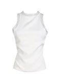 Fongt New Female Temperament Dress-Up Round Collar Sleeveless Back Hot Diamond Design Vest Top