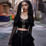 Zipper Lace Splicing Tie Short Skirt Dark Summer Street Fashion Leisure Pleated Skirt-Outfit