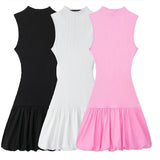 Knitted Hollow Out Back Mini Balloon Dress-Outfit