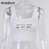 Dark Knitted Gothic Indie Style Black Tank Tops Casual White Women Sleeveless Crop Tops Skinny Letter Embroidery