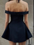 Off Shoulder Backless Pleated Mini