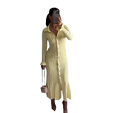 Fongt Solid Color Clasp-Buttoned Knitted Long Dress In Autumn 2025