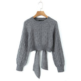 New Street Style Open-Back Knitted Sweater In Autumn Is Tied With A Bow.-Outfit