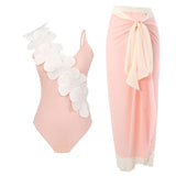 Sexy Fashion One Piece Swimsuit Solid 3D Flower Summer Women Swimwear Beachwear Summer Luxury Monokini Bathing Suit-Outfit