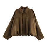 Fongt Women's 2025 Fashion Pilot Jacket Bat Sleeve Zipper Casual Jacket