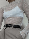 High Neck Semi Sheer Knit Top-Outfit