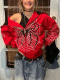 Spider Print Zip-Up Hoodie-Outfit