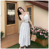 Fongt Gentle Wind Skirt Woman's New High-Waisted Hanging Cake Skirt Temperament Long Skirt Sling Vest Set