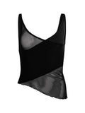 Mesh Sheer See Through Patchwork Tank Exposed Navel Tops Summer Streetwear Sexy Women Irregular Hem Black Mini Vests-Outfit