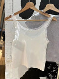 Women Fashion Soft Cotton White Bow Ornament Tanks 2023 Summer Vintage O Neck Lace Edge Sleeveless Female Chic Tops-Outfit