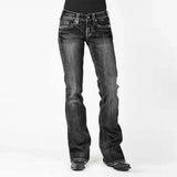 Retro Middle Waist Horn Show Slim Slim Elastic Jeans Woman-Outfit