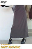 Women Autumn Solid High Waist Basic All-match Korean Style Students Back Slit Design Casual Simple Maxi Fashion Chic
