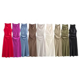 Fongt Autumn Silk Hymn Feeling Sleeveless Fan Flute Dress Round Neck Fashion Party Dress