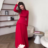 Fongt Autumn New Solid Fashion Splicing Design Round Collared 100-Folded Dress Girl