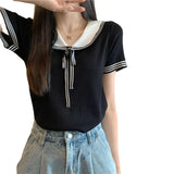 Fongt Style Doll Collar T-Shirt For Women's Summer New Sweet Spicy Head Short-Shoeed Sexy Ins Short-Sleeved