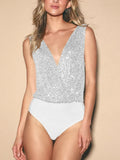 women tank tops Sequin Summer Deep V-Neck Backless Evening Jumpsuit Basic Sleeveless Tanks y2k crop top Female 2023 New-Outfit