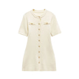 Fongt Homemade New Women's Classic Fashion Buttons And Weaving Dresses