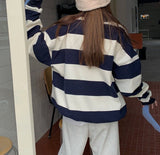 Vintage Polo Collar Striped Oversized Tee-Outfit