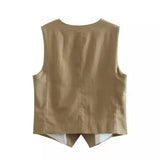 Fongt 2023 Summer V-Neck Solid Color Single Breasted Vest High Waist Wide-Leg Pants Shorts Set 9ZS2251-Outfit