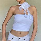 Fongt Spring New Fashion Sexy French Three-Dimensional Flower Ribbon Hanging Neck Stitching Wipe Chest Vest