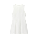Fongt Summer New Women's Linen Fluffy Round Neckless Short Dress