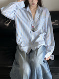 Fongt Autumn New Lazy Wind Relaxed Striped Shirt Coat Female Loose And Versatile Sunscreen Long-Sleeve Shirt-Outfit