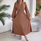 Fongt Shooting 2025 Autumn And Winter Elegant Triple V-Neck Long Sleeves To Close The Waist 100-Folded Long Skirt Women's Clothing