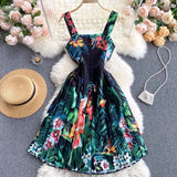 Spring New Sling Dress Seaside Vacation Tropical Printing, Shoulder Slimming And Skinny Skirt Trend-Outfit
