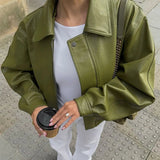 PU Leather Zipper Cropped Jacket-Outfit