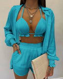 Independent Station New Popular Style Sexy Summer Solid Color Printing 3-Piece Suit Girl-Outfit