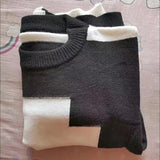 Dye Spring Fall Knit Tops Women Casual Patchwork Korean Sweaters Design Contrasting Colors Pullover O-neck Knitwear