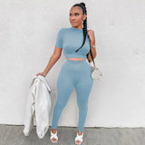 Fongt New Women's Casual Two-Piece Slim Short Sleeve Sports Suit-Outfit