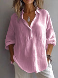 Fongt New Solid Color Leisure Loose Size V Collar Long Sleeve Top Shirt Woman