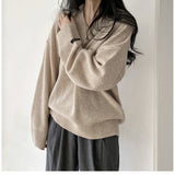 Dark Academia Solid Color V-Neck Pullover Sweater-Outfit