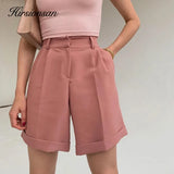 High Waist Shorts Women 2021 New Summer Casual Elegant Soft Pants with Sashes Loose Shorts with Pockets for