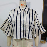 Fongt Short Top 2025 Spring New Five-Point Sleeve Bubble Bubble Sleeve Loose Stripe Small Shirt