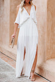 Hot Summer Sexy Dress INS Shoulder Side Slit Back Deep V-Collar Dress-Outfit