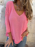 Fongt New Autumn And Winter V-Neck Long Sleeve Pocket Casual Knitted Sweater Top