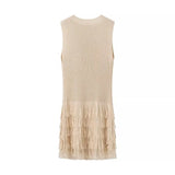 Fongt Style Dress Women Spring 2025 New Temperament Elegant Famous Sleeveless Splicing Syringe Knitted Short Dress