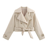 Fongt Tie With Long-Sleeved Wind Coat Jacket Top 2025 Spring And Autumn New A14090