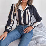 Shooting 2025 Spring And Summer Casual Hit Color Striped Suit Collar Long-Sleeved