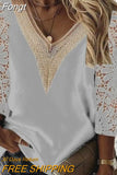 Petal Sleeve Lace Chiffon Blouse Women Fashion Elegant Spring Loose Hollow Shirt 2023 Casual Tops Lady Blusas Mujer