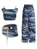 Fongt Style Jeans Two-Piece Female Spring / Summer 2024 New Personality Condole Top Multi-Pocket Cargo Pants-Outfit