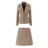 Fur Collar Coat And Mini Skirt Set-Outfit