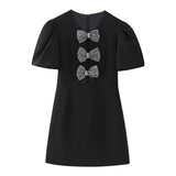 New Spring Bow Knot Decorated With Hollowed-Out Slim Short Dress-Outfit