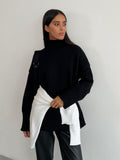Sweater 2024 Women Commuter Solid Turtleneck Knit Pullover-Outfit