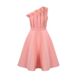 Fongt Women's Fashion Temperament Pure Color Sexy High-Waisted Wrinkled Shoulder Banquet Dress Dress Dress Dress