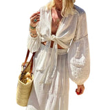 Fongt Spot 2023 Summer New Female Bohemian Bubble Sleeve Cardigan Skirt Two Sets-Outfit
